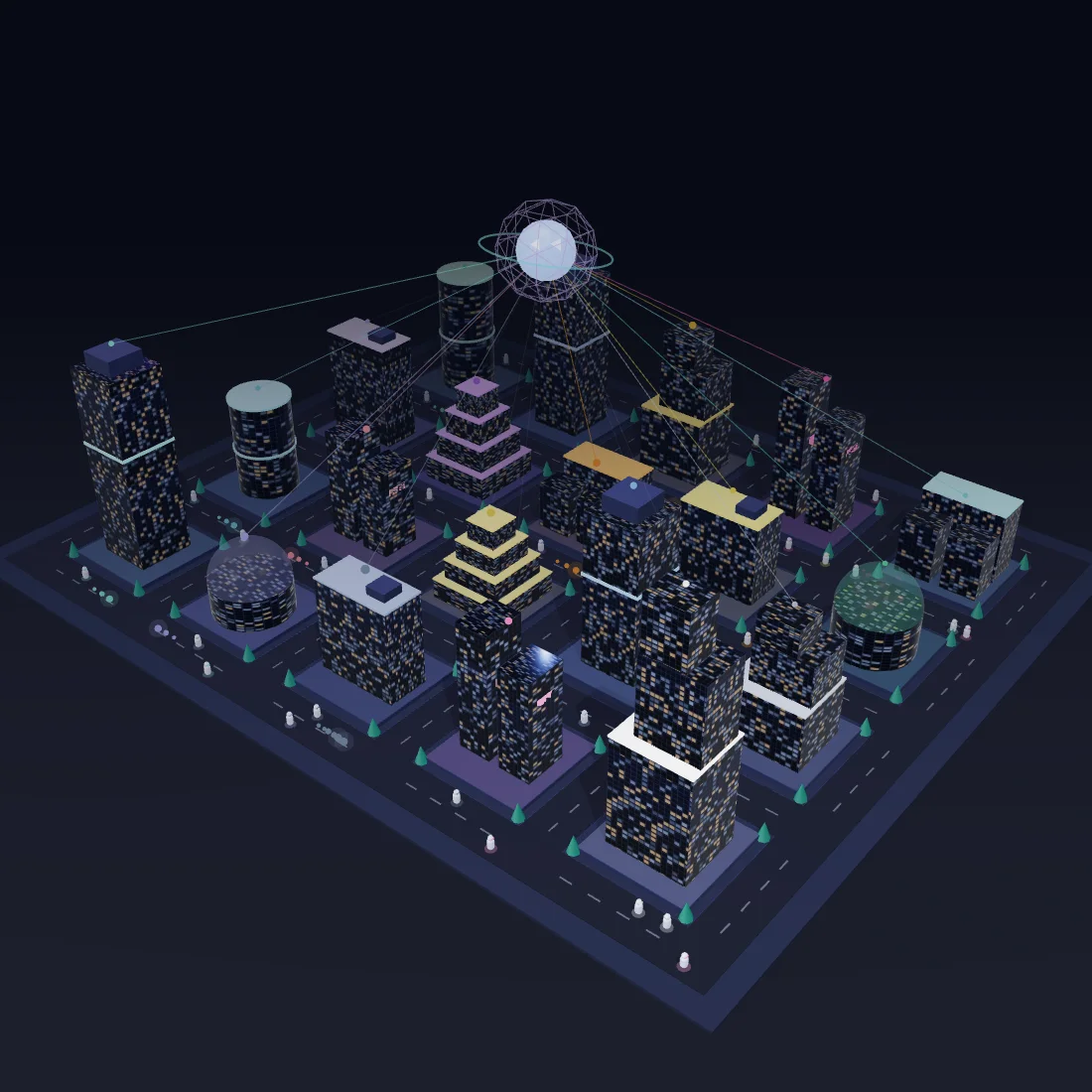 3D-Ansicht der Trustora KI-Stadt